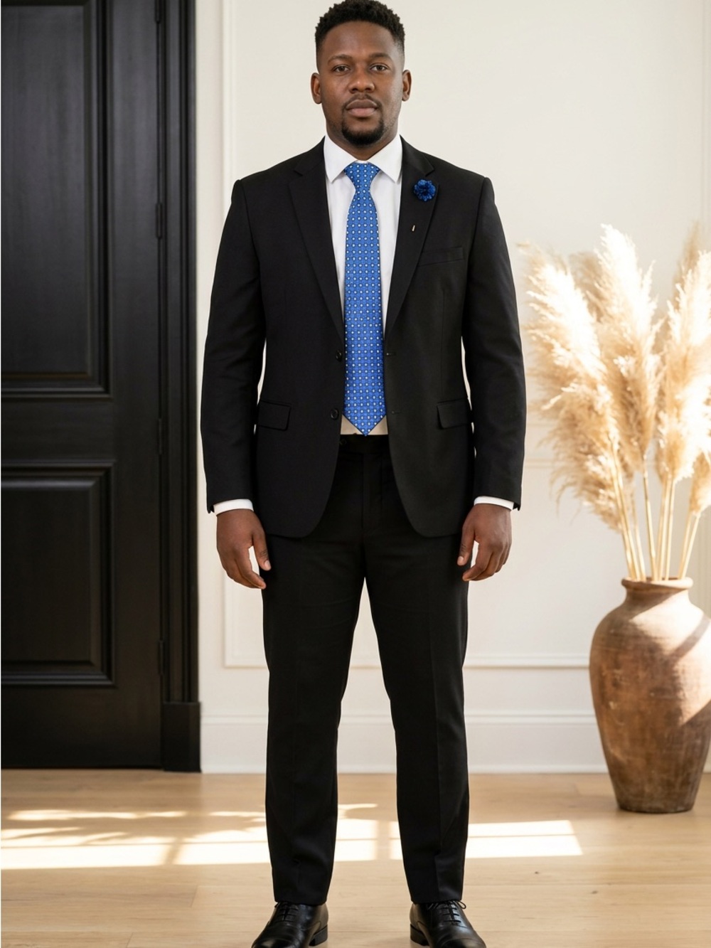 Men’s Silk Coordinated Tie Set - Blue with Check and White Dots